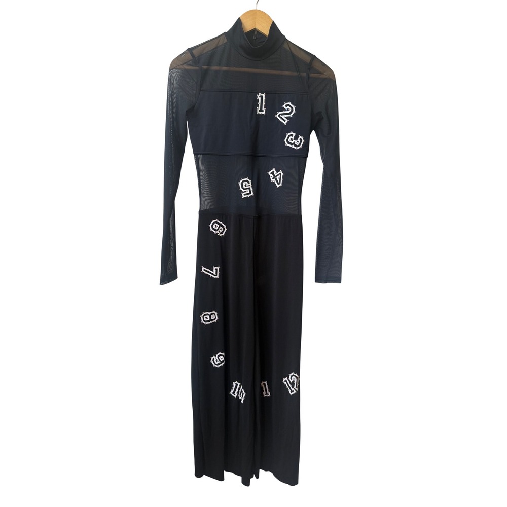 Balera Black Mesh Wide Leg Jumpsuit Adult M Contemporary Competition Embellished